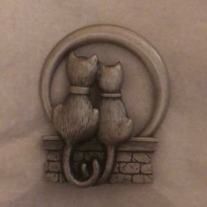 Cats on a brick pewter brooch